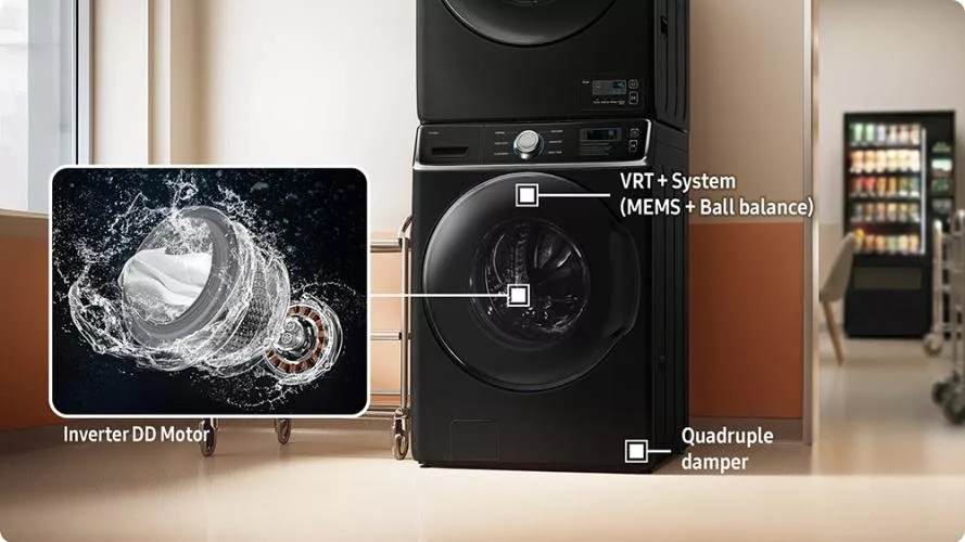 Samsung Rilis Solusi Laundry Komersial: Mesin Inovasi Baru dan Powerful untuk Bisnis yang Lebih Menguntungkan 2 Samsung Washer WF18FG940CGVSE dengan Teknologi Vibration Reduction Technology