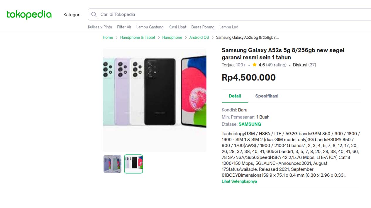 Harga Samsung Galaxy A52s 5G