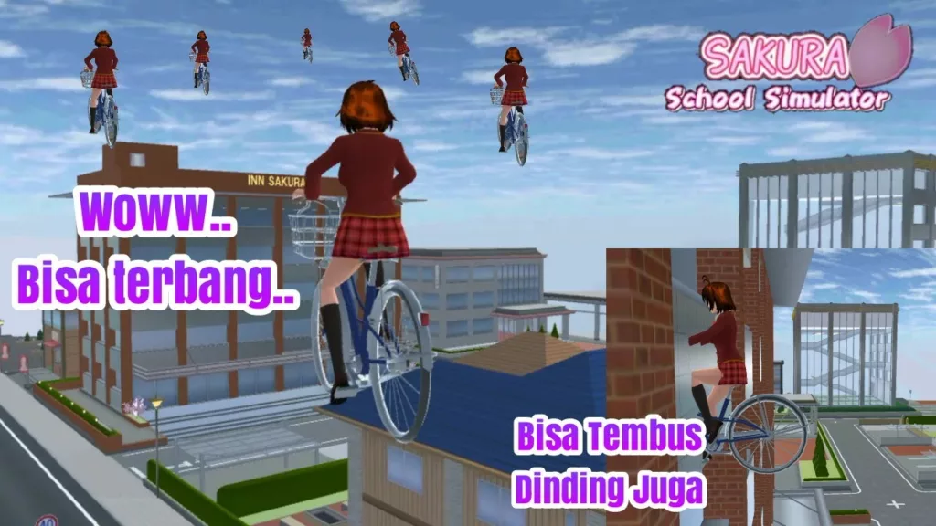 Mengendarai Sepeda Terbang di Sakura School Simulator