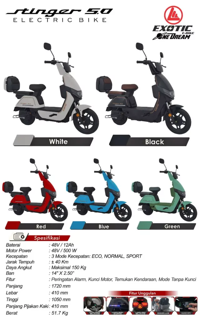 Spesifikasi Sepeda Listrik Exotic Stinger 5.0