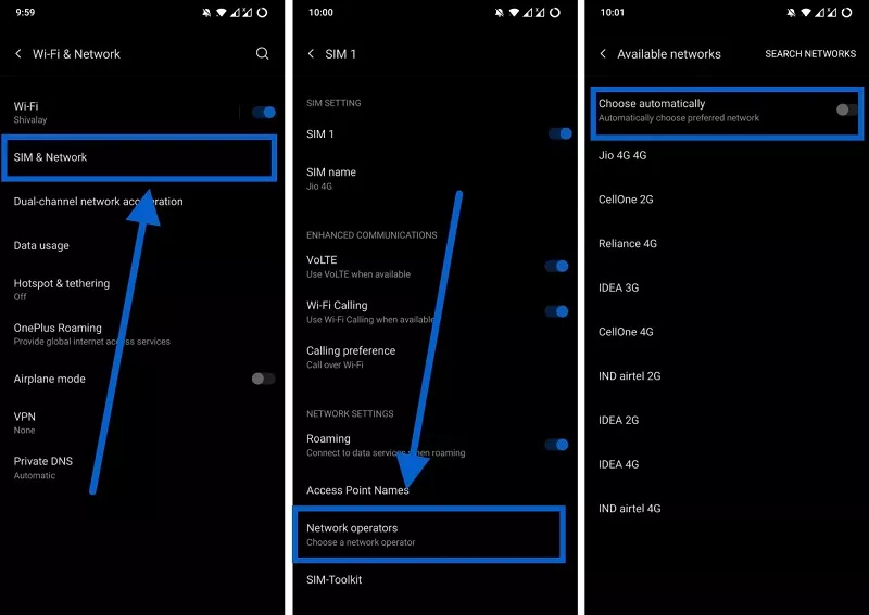 Pilih Operator Jaringan Secara Manual
