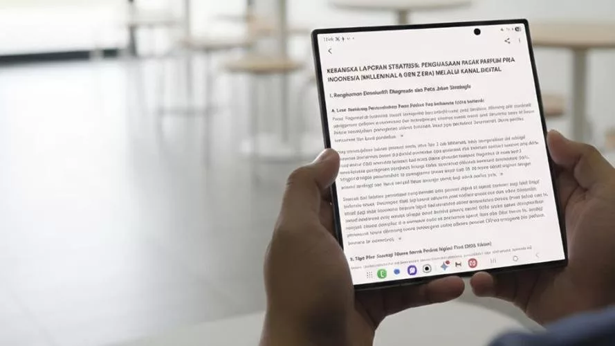 Galaxy Z Fold7 Mengubah Cara Riset dan Eksekusi Bisnis, Lebih Cepat dan Cerdas 2 Tampilan ringkasan analisis pasar yang dihasilkan Gemini Deep Research